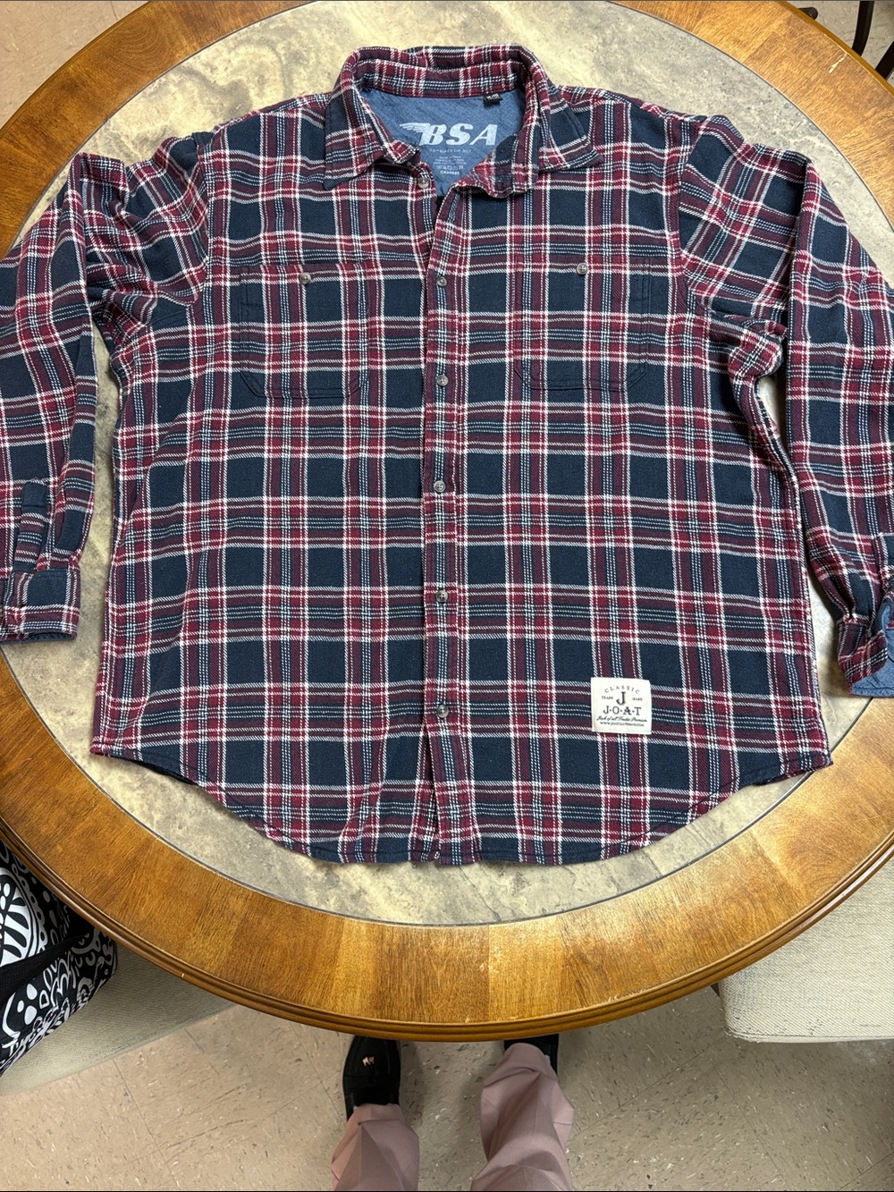 Men's BSA Navy & Burgundy Plaid Button-Up Shirt